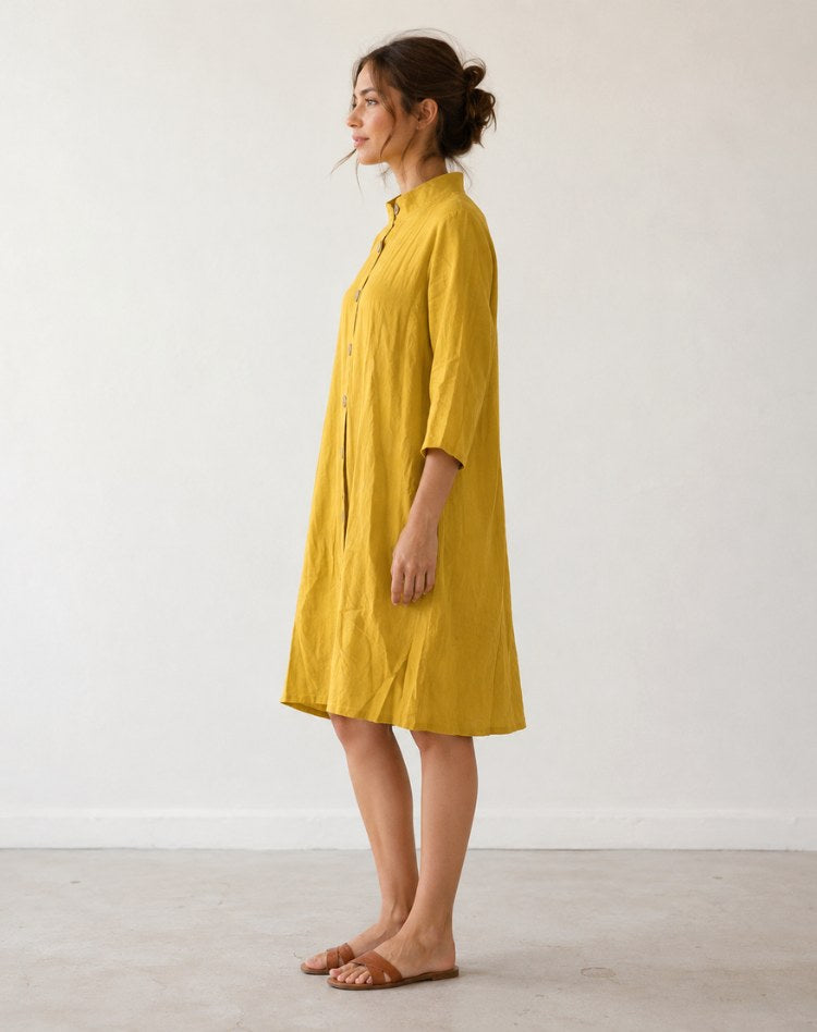 Collar dress with button front closure and midi hemline