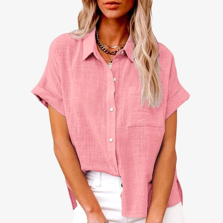 Lightweight casual wear top with short sleeves and front button closure