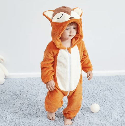Baby costume zipper romper folded neatly to show compact plush material