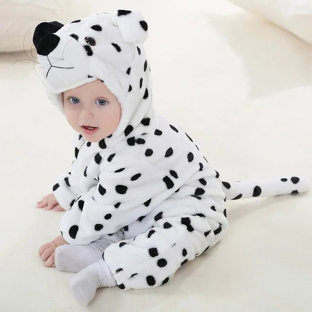 Hooded baby outfit back view of fluffy animal costume for infants