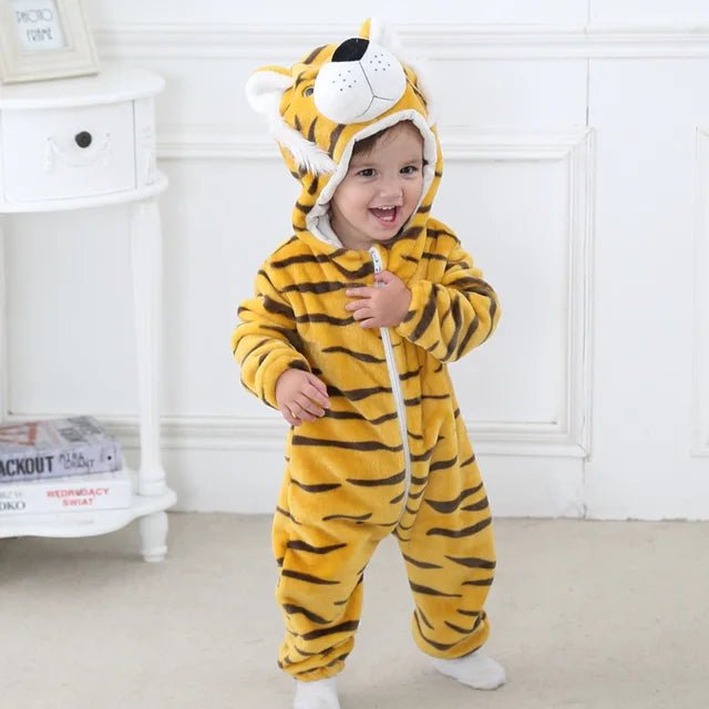 Baby animal onesie soft hooded romper featuring cute ears on the hood
