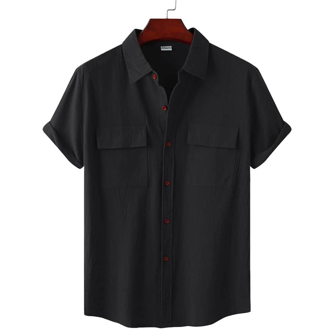 Versatile womens short sleeve shirt displayed flat to highlight its basic everyday design.
