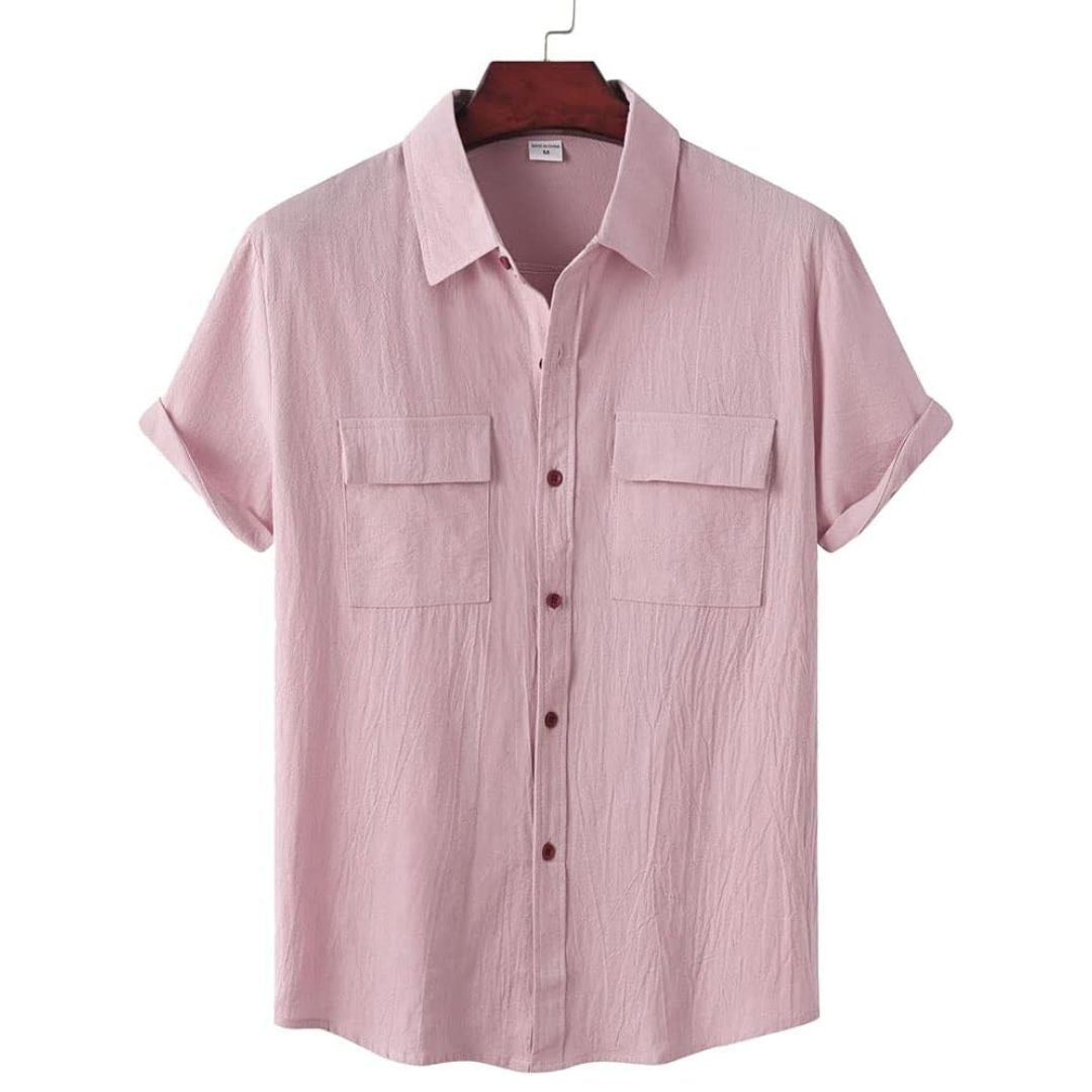 Womens casual short sleeve blouse featuring a stylish button down front for summer wear.
