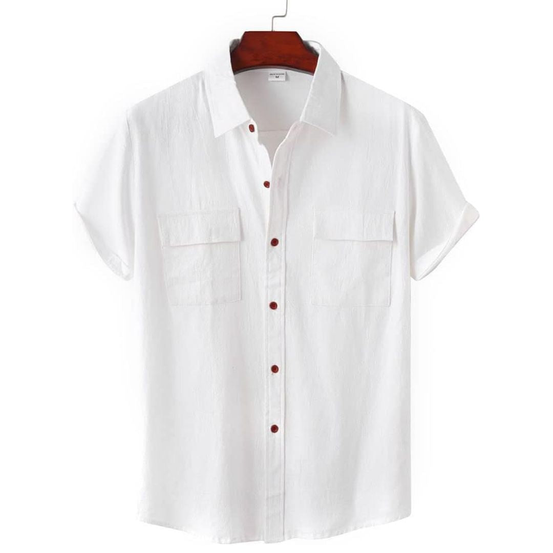 White short sleeve casual button-down blouse for women