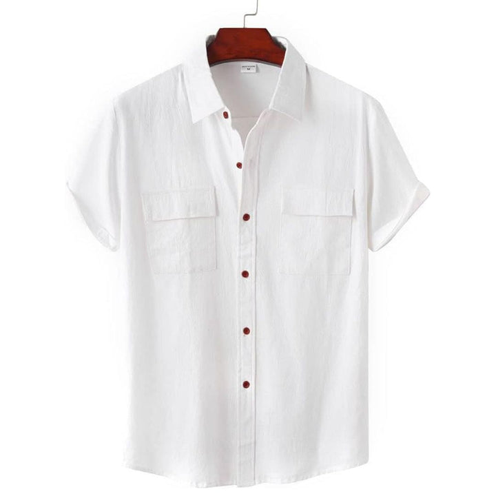 White short sleeve casual button-down blouse for women
