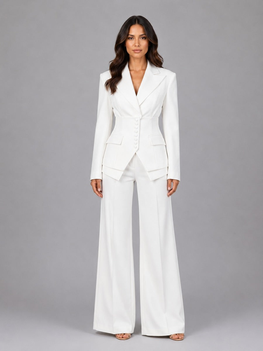 Close-up of structured lapel and fabric on women's formal business suit blazer
