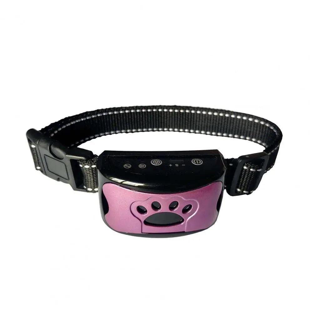 Anti-bark collar for dogs resting on a surface, highlighting pet training supplies