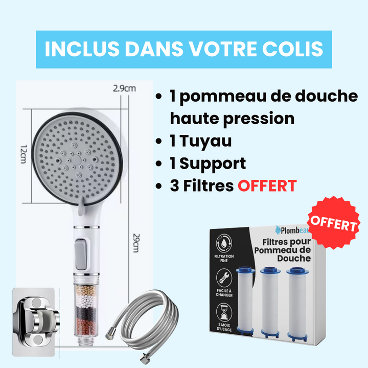 Modern bathroom shower head with filtration system and nozzle close-up