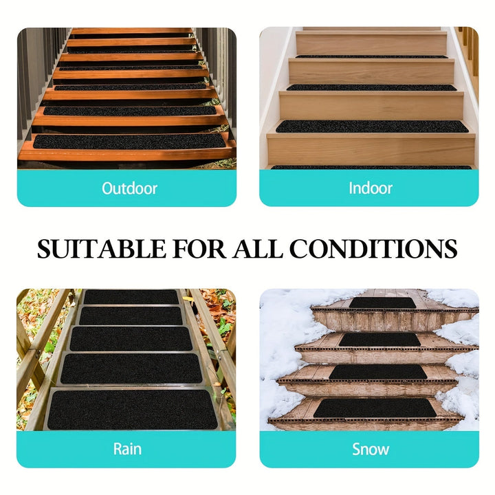 Weather resistant anti-slip stair treads 10-pack in outdoor setting