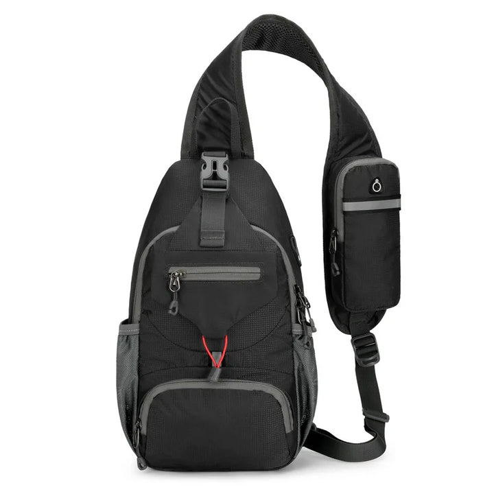 Black anti-theft waterproof crossbody shoulder backpack with adjustable strap