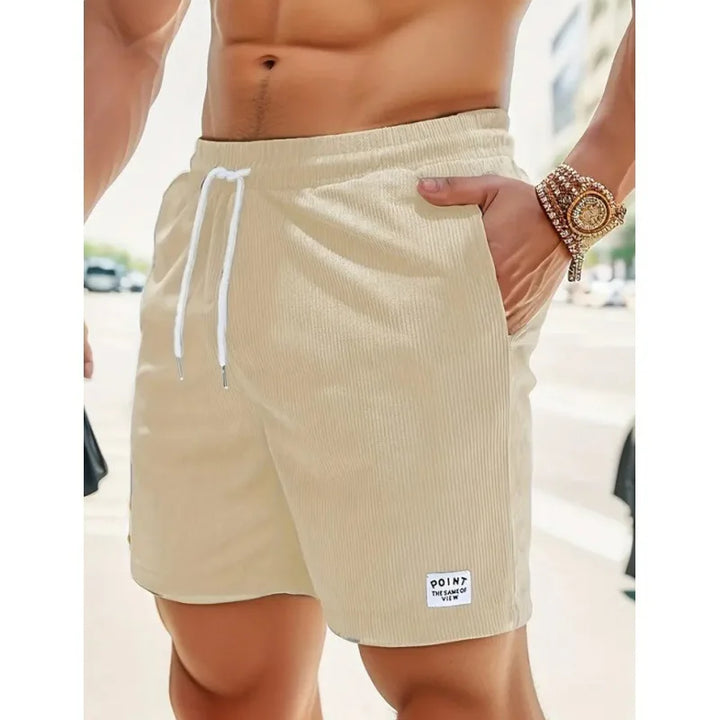 Back view of men's casual beach shorts showing functional pocket detail