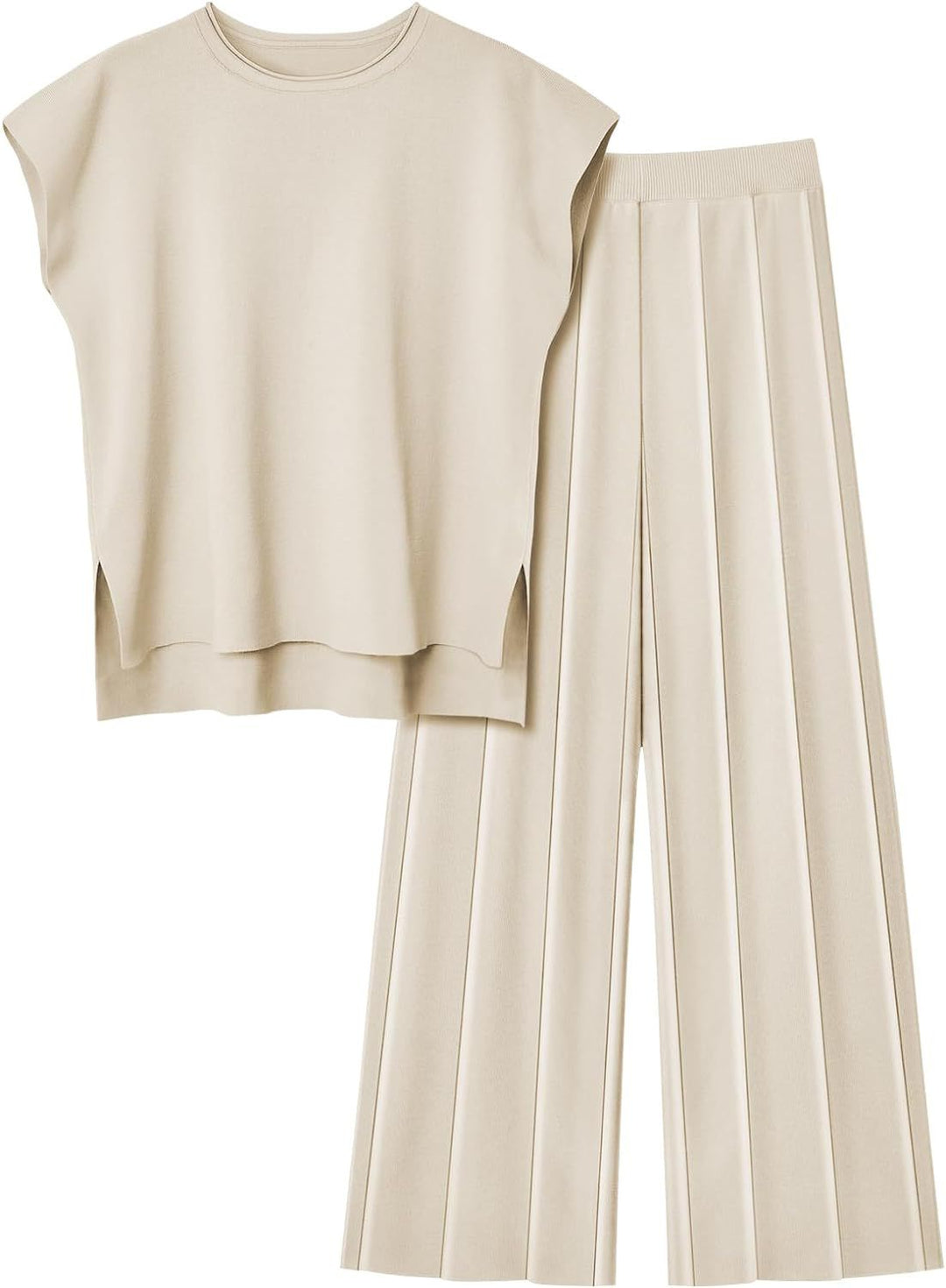 Flat lay view of the apricot casual two-piece top and trousers set