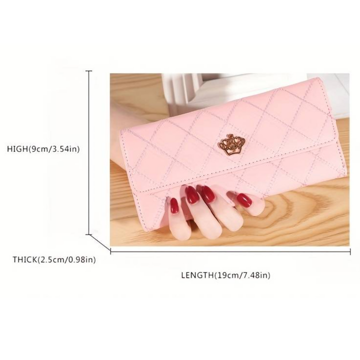 Angled view highlighting the stitching and quality material of the women's wallet.