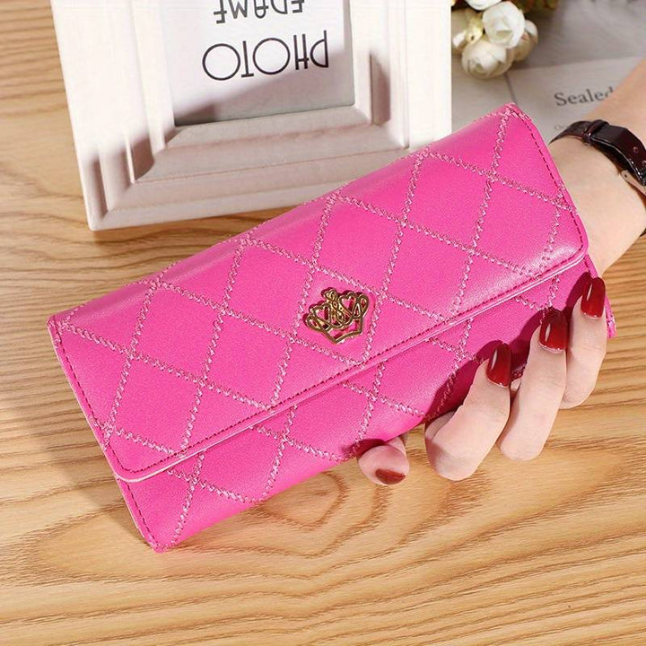 Interior layout of the women's long wallet showing card holders and clear ID window.