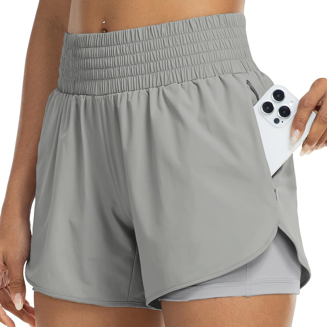 Side view of comfortable activewear bike shorts with high waist for women