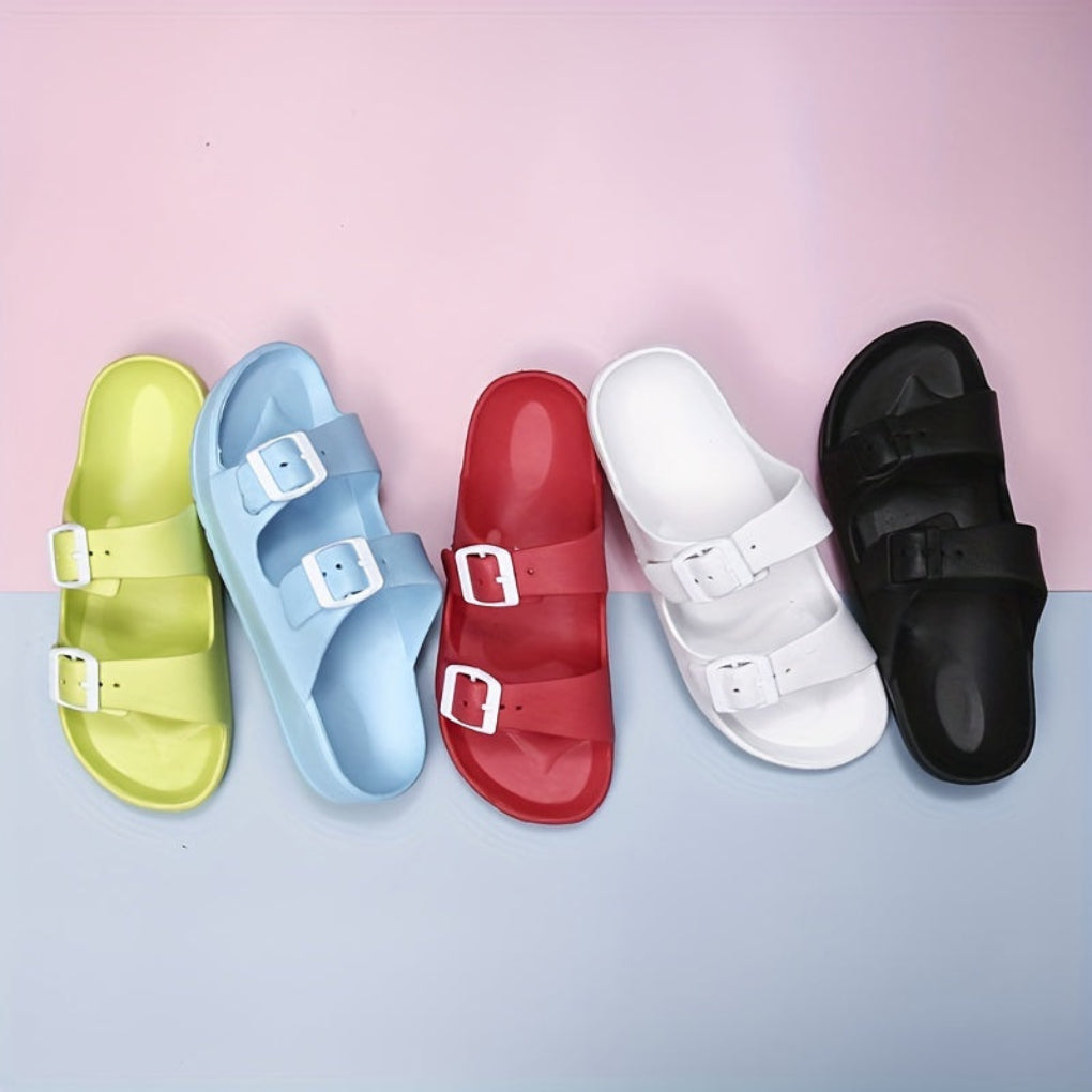 Pair of mens casual sandals resting on a neutral surface