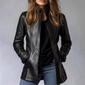 Jolene | Women’s Tailored Zip Front Faux Leather Jacket