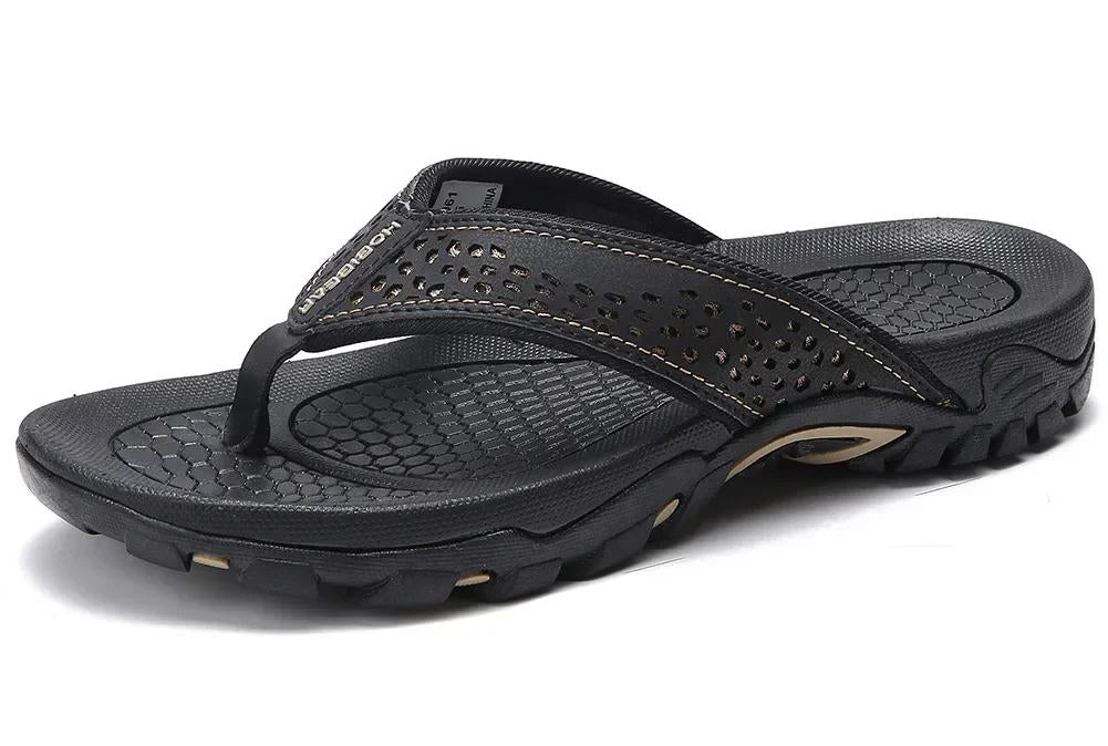 Black men's supportive sandals with rugged nonslip outsole