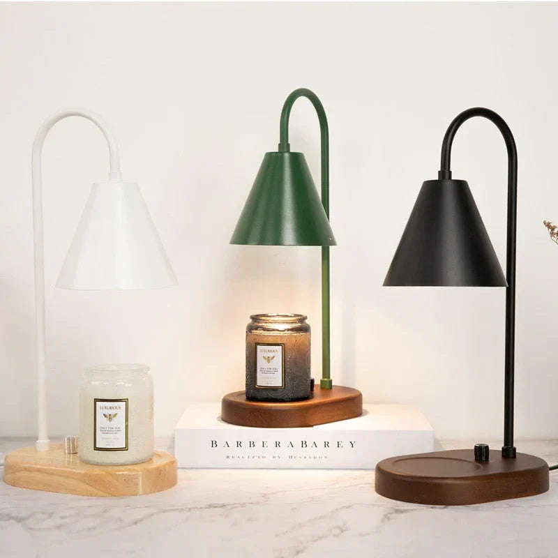 Atmospheric candle warmer lamp illuminating a cozy living room setup with ambient lighting