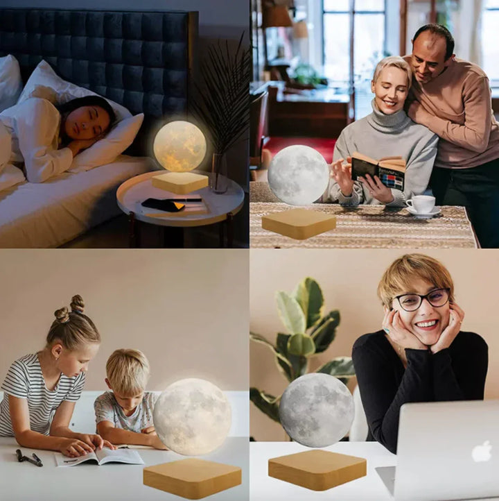 Levitating moon lamp displayed on a desk as a unique home decor gift idea