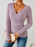 Jane | Women’s Ribbed Wrap Long Sleeve Knit Top