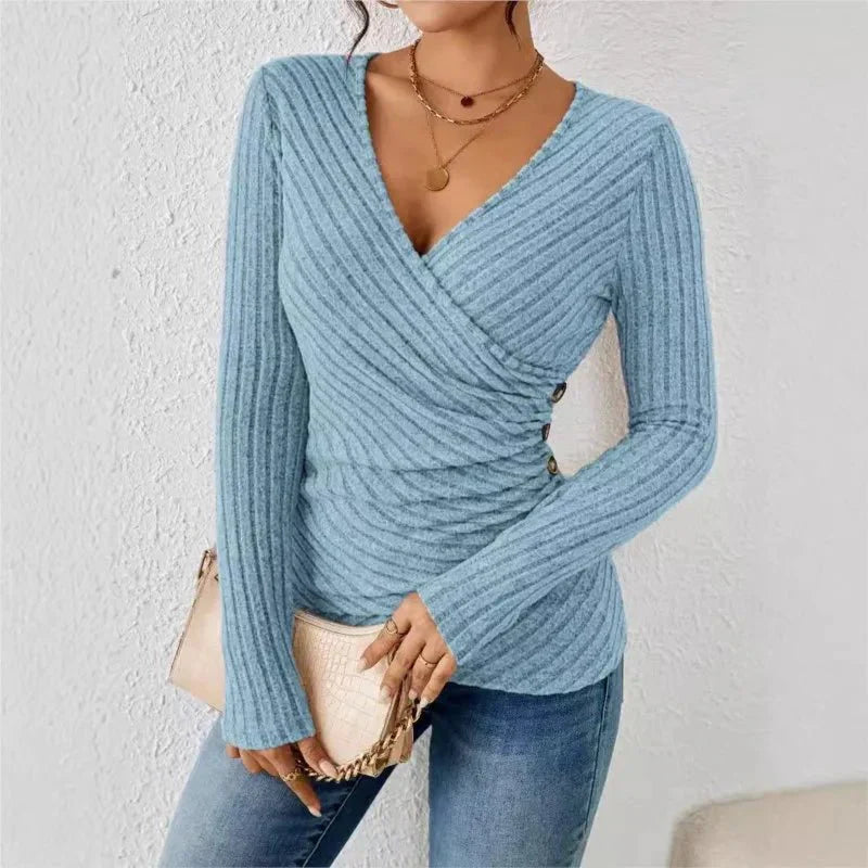 Jane | Women’s Ribbed Wrap Long Sleeve Knit Top