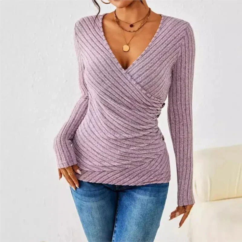 Jane | Women’s Ribbed Wrap Long Sleeve Knit Top