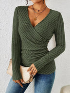 Jane | Women’s Ribbed Wrap Long Sleeve Knit Top