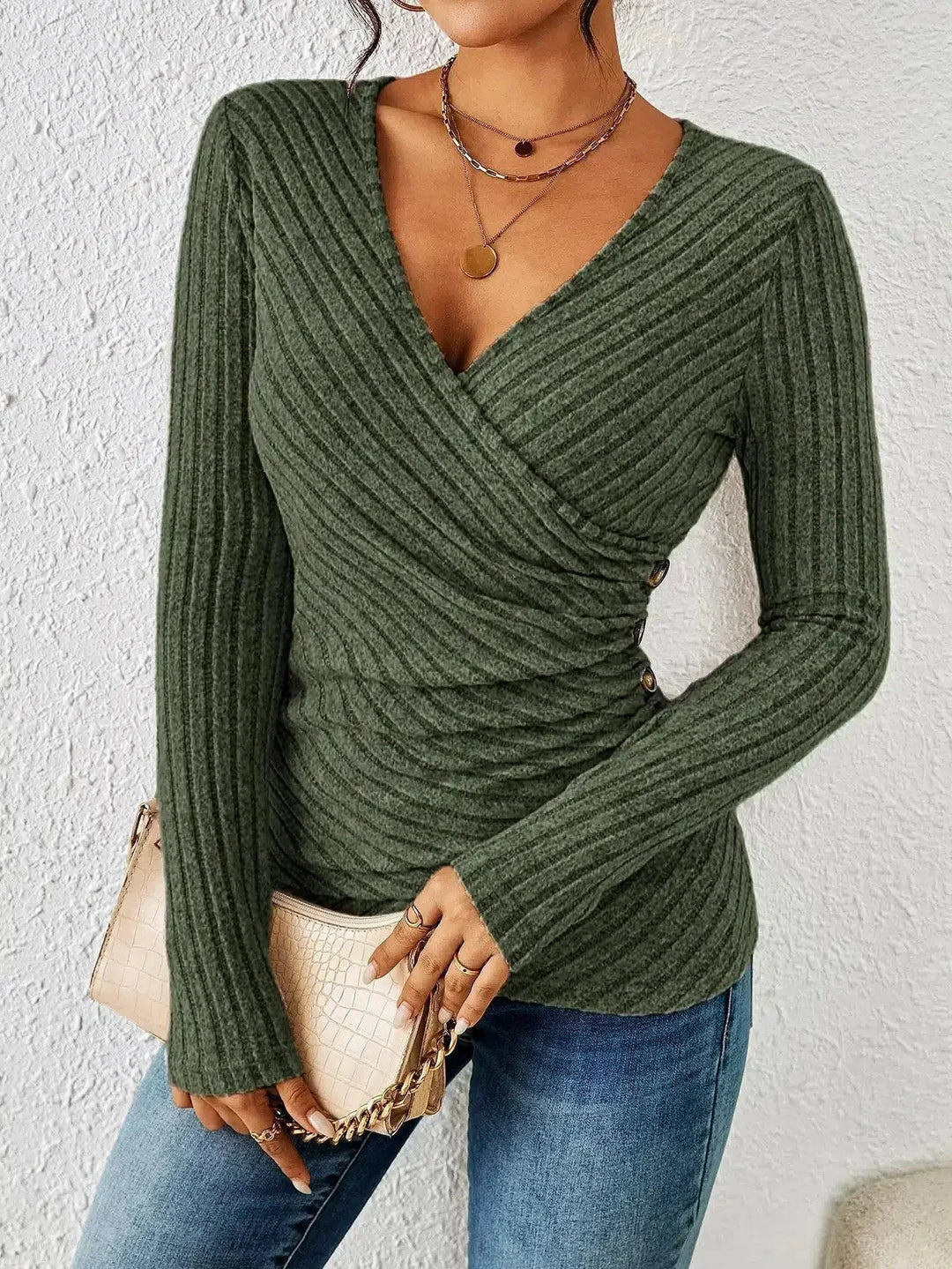 Jane | Women’s Ribbed Wrap Long Sleeve Knit Top