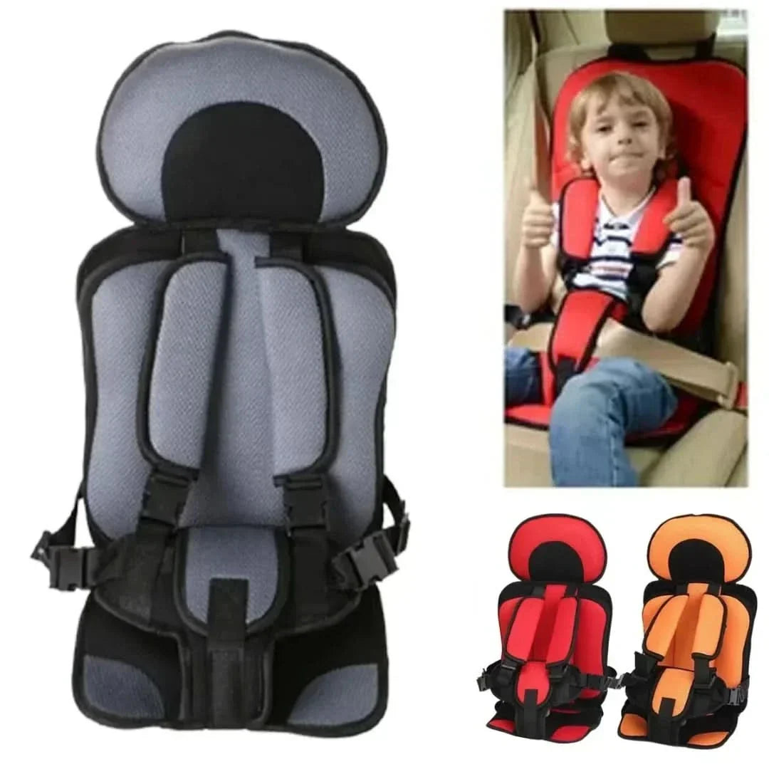 Grey portable children's car safety seat with five-point harness