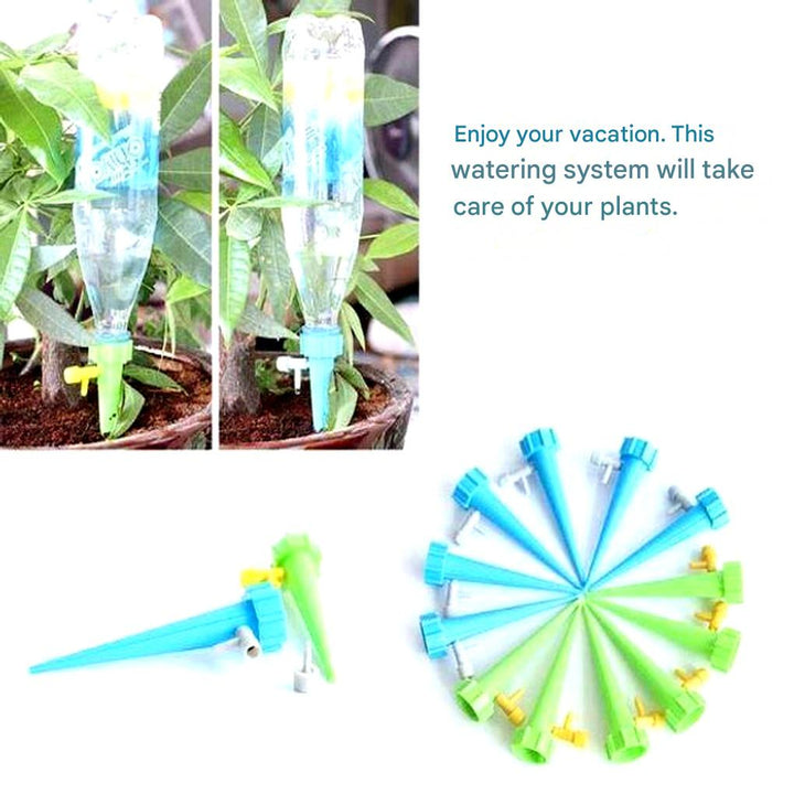 Automatic plant watering spikes inserted in soil for easy care