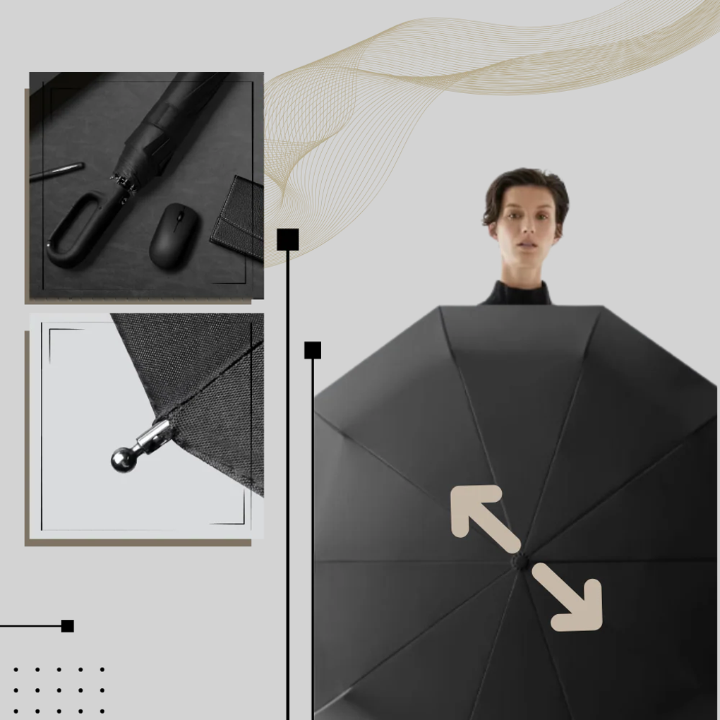 Lightweight travel umbrella hanging by wrist strap accessory