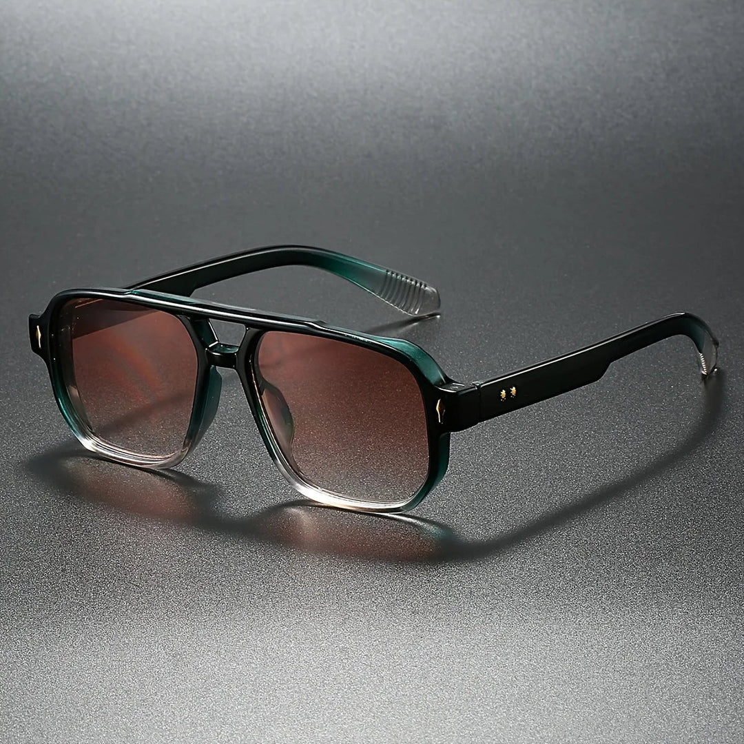 Unisex modern squared aviator sunglasses with emerald gradient lenses