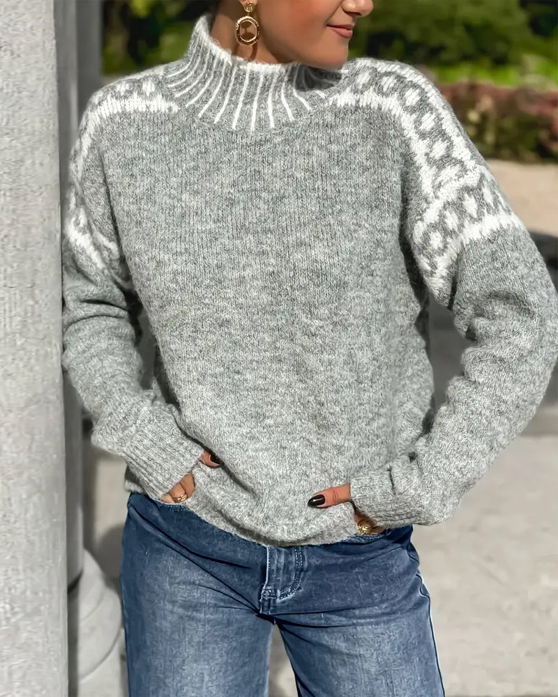 Liora | Women’s Contrast Mock Neck Long Sleeve Sweater