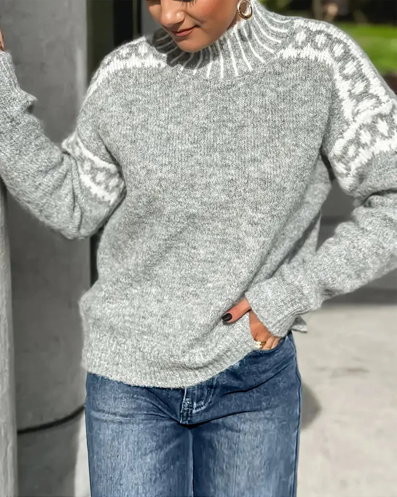 Liora | Women’s Contrast Mock Neck Long Sleeve Sweater