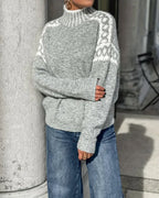Liora | Women’s Contrast Mock Neck Long Sleeve Sweater
