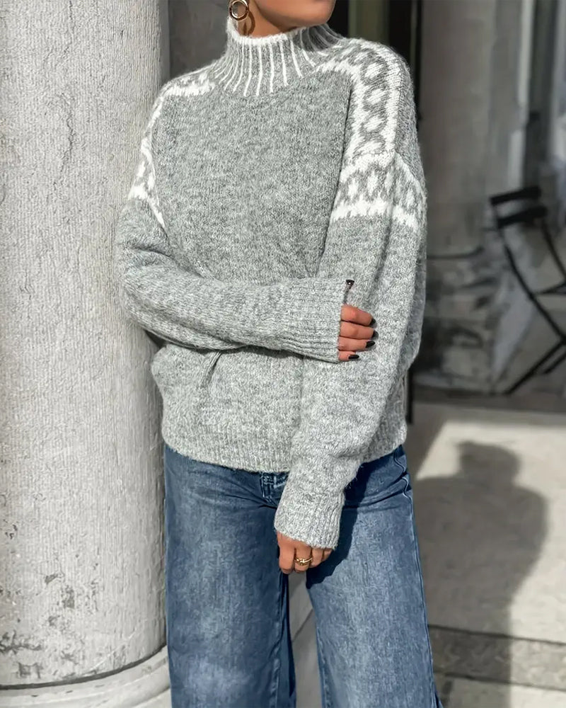 Liora | Women’s Contrast Mock Neck Long Sleeve Sweater