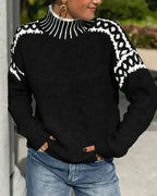 Liora | Women’s Contrast Mock Neck Long Sleeve Sweater