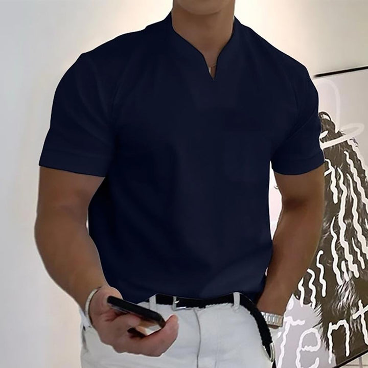 Men's collared polo shirt in smart casual style, shown from the side profile