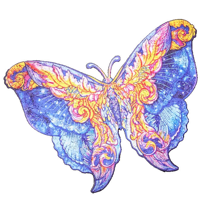 Assembled colorful butterfly wooden jigsaw puzzle