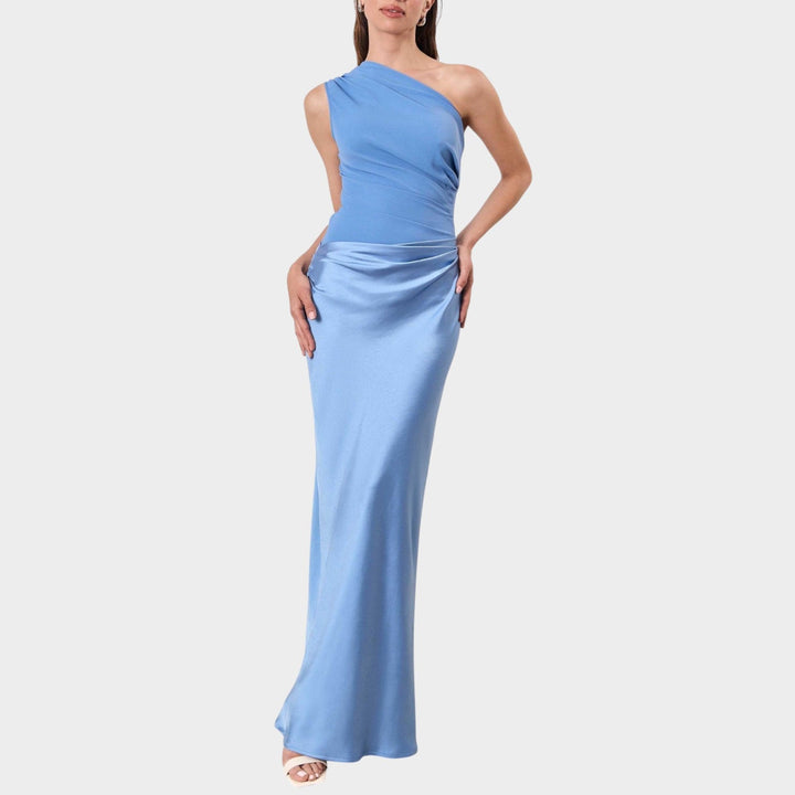 Full length shot of stylish one shoulder maxi formal dress