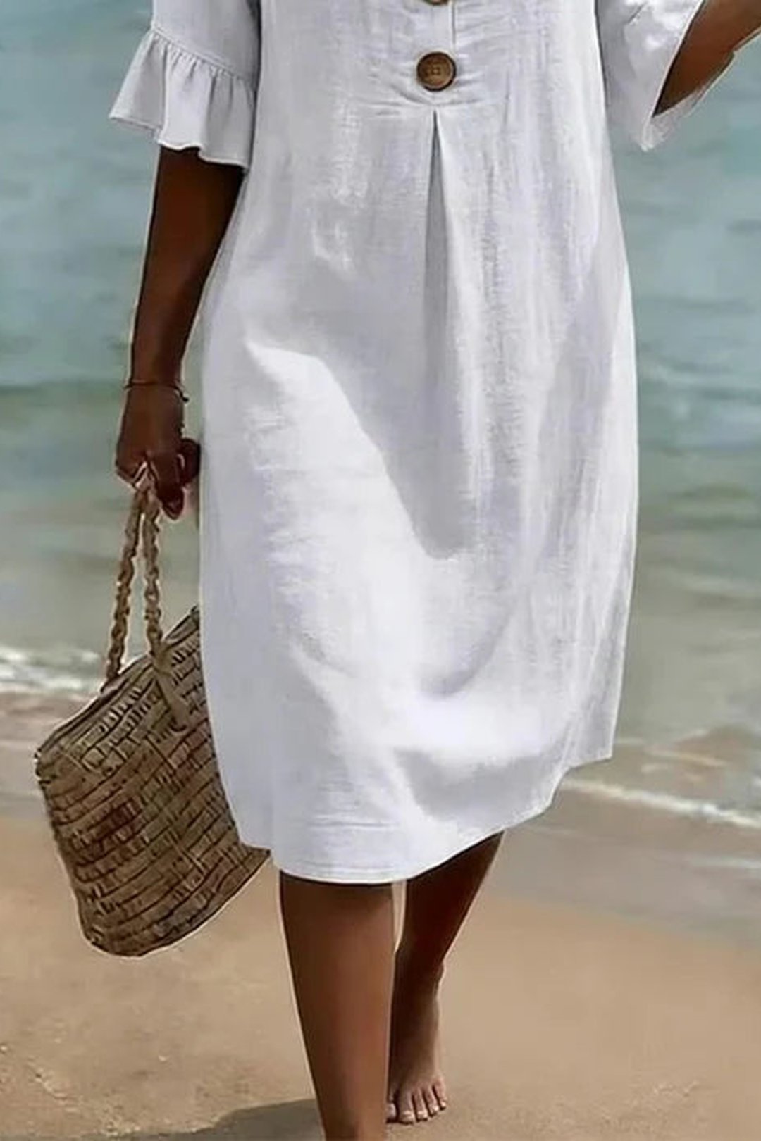 Women's Mitzi Casual Button Dress front view in summer midi style
