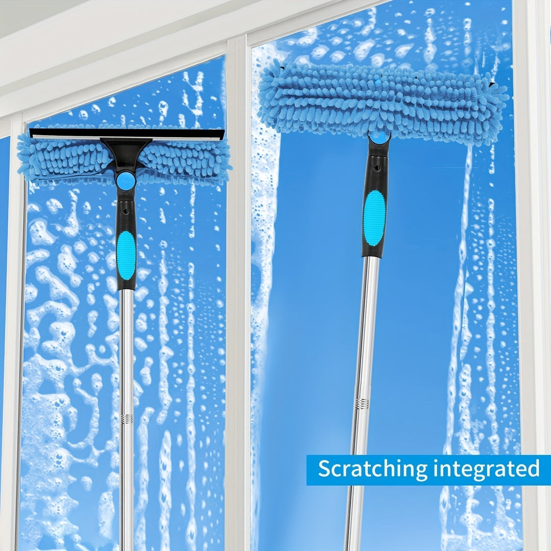 Professional window cleaner telescopic squeegee system angle view