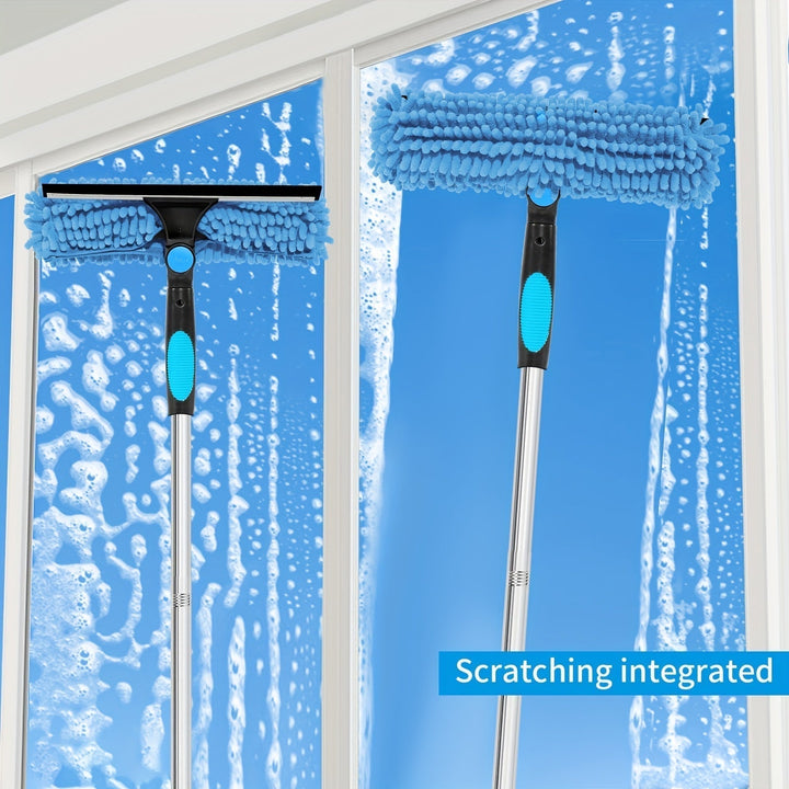 Professional window cleaner telescopic squeegee system angle view