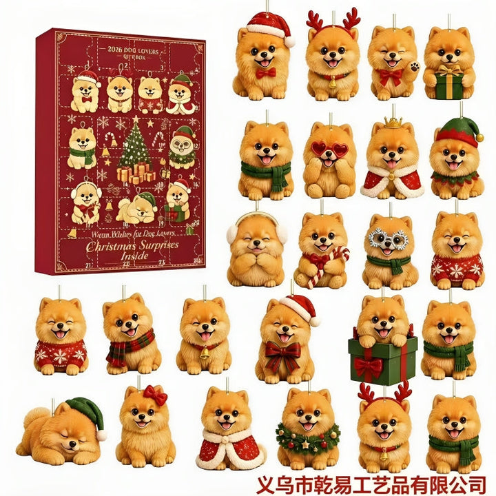 Detailed view of collectible dog toys included in the holiday advent set