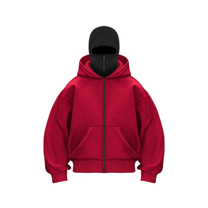 Back view of the mens and womens winter wear balaclava hoodie with modern design