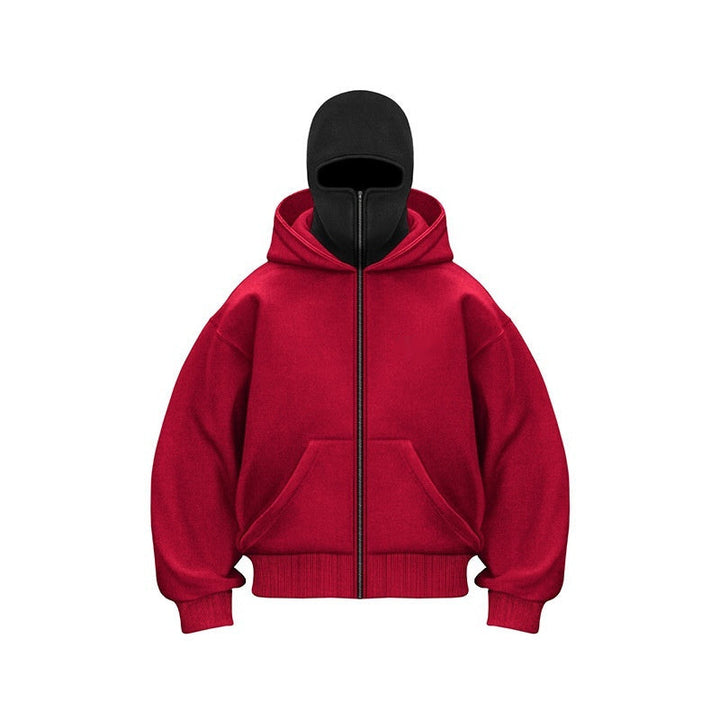 Back view of the mens and womens winter wear balaclava hoodie with modern design