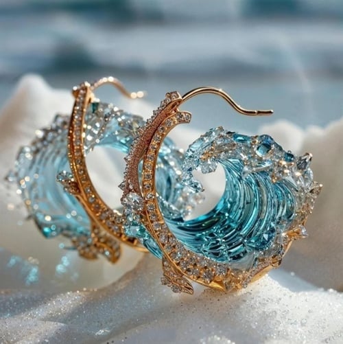Silver ocean ring with detailed maritime wave design