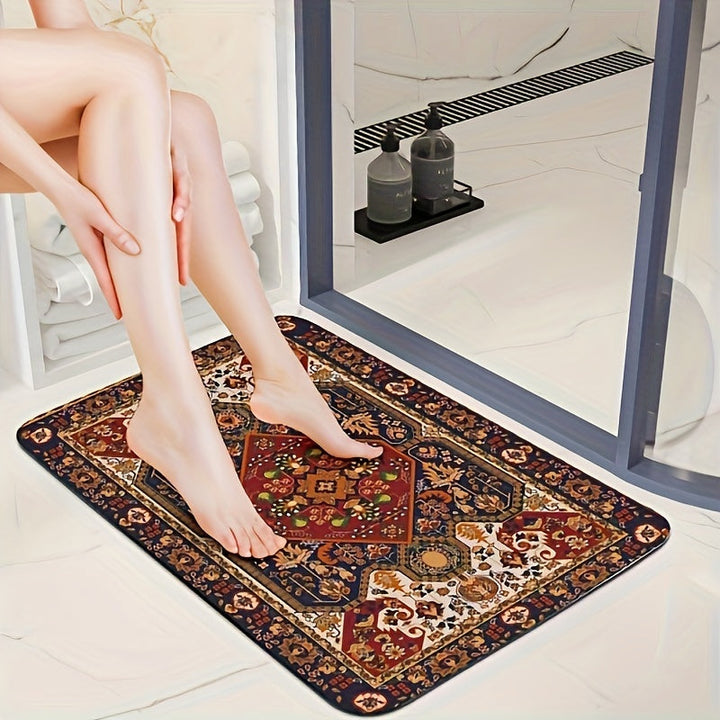 Toilet mat and bath mat set with matching Persian-inspired design for cohesive decor.
