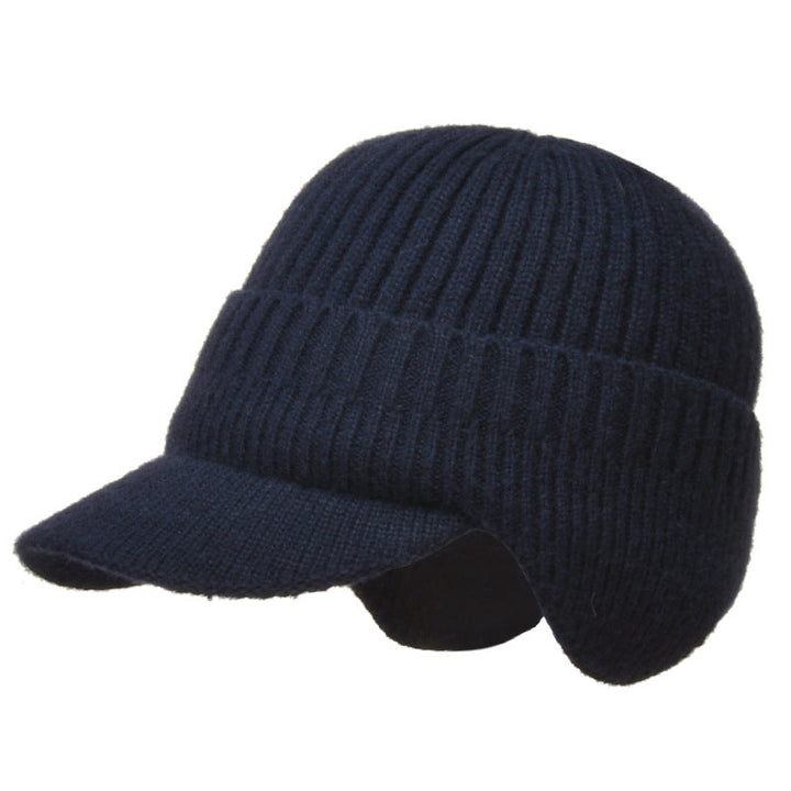 Model wearing unisex winter beanie with ear protection outdoors